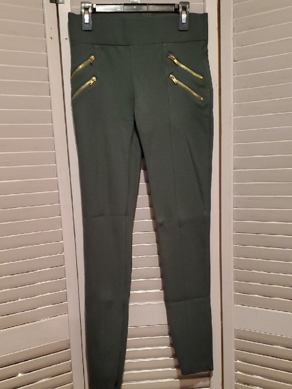 Zara Basic Womens Green Zipper Pockets Pull-On Compression Leggings Size M